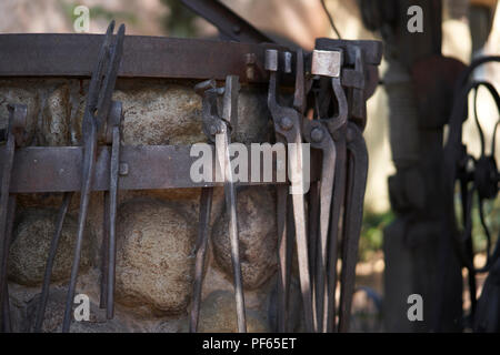 Old and oxide tools in a farm Stock Photo