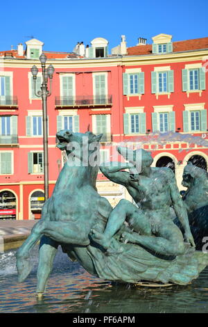 Fountain with statue of Apollo in the Place Massena in Nice, France Stock Photo