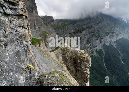 Climbing on the Gemmi-Daubenhorn via ferrata, Leukerbad, Switzerland, Europe Stock Photo