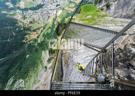 Climbing on the Gemmi-Daubenhorn via ferrata, Leukerbad, Switzerland, Europe Stock Photo