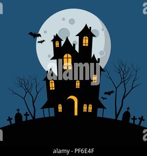 Halloween haunted house. Vector illustration Stock Vector