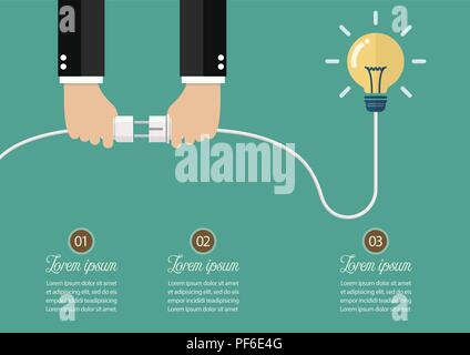 Man holding in hand plug and socket to connect an idea. Vector illustration Stock Vector