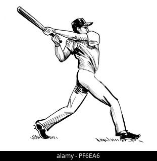 Baseball player. Ink black and white illustration Stock Photo