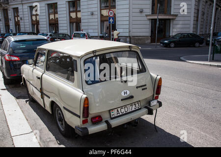 Budapest, Hungary. 14th August, 2018. A Trabant 601S Special Edition estate parked in the Jewish quarter. Stock Photo