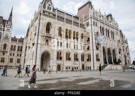 Budapest, Hungary. 15th August, 2018. The Neo-Gothic Hungarian Parliament building, seat of the National Assembly of Hungary.