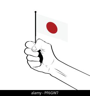 Clenched fist raised in the air holding the national flag of Japan Stock Vector