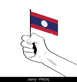 Clenched fist raised in the air holding the national flag of Lao Stock Vector