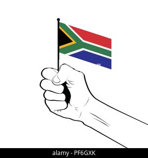 Clenched fist raised in the air holding the national flag of Sou Stock Vector