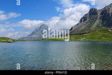 Beautifull mountain lake at Furtschella in the swiss alps of the upper Engadin Stock Photo