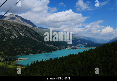 Beautifull glacier-mountain lake Silvaplana seen from Furtschella in the swiss alps of the upper Engadin Stock Photo