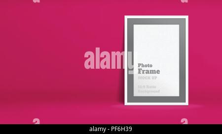 Vector of Blank Photo Frame in vivid pink studio room, Template mock up for display or montage of your content,Business presentation backdrop, 16:9 ra Stock Vector