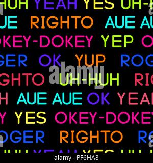 Typography coloured agreement words seamless vector black pattern Stock Vector