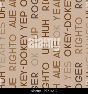 Typography coloured agreement words seamless vector coffee pattern Stock Vector