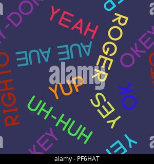 Typography coloured agreement words seamless vector lilac pattern Stock Vector