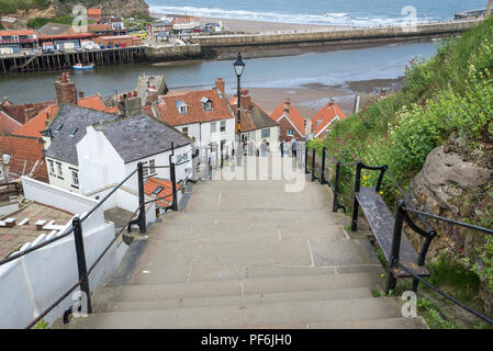 View from the famous 199 steps in the historic town of Whitby, North Yorkshire, England. Stock Photo