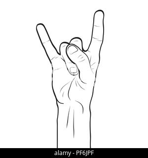 Devil horns hand gesture line art outline Stock Vector