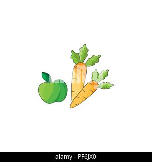 Color vector illustration. Apple and carrot on a white background Stock Vector