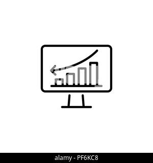 Web line icon. Monitor with business graph Stock Vector