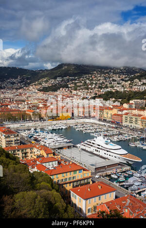 City of Nice in France, view over Port of Nice on French Riviera Stock Photo