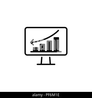 Web line icon. Monitor with business graph Stock Vector