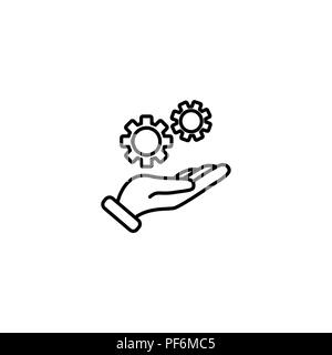 Web line icon. Gears (mechanism) in hand Stock Vector