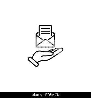 Web line icon. E-mail (open lettter) in hand. Stock Vector