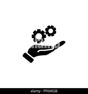Web icon. Gears (mechanism) in hand black on white background Stock Vector