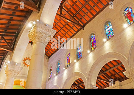 NAZARETH, ISRAEL - SEPTEMBER 21, 2017: Interior of St. Joseph's Church,a Franciscan Roman Catholic church in the Old City Stock Photo