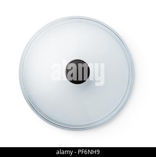 Top view of glass pan lid isolated on white Stock Photo