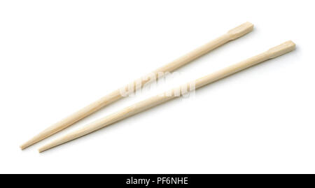 Pair of bamboo disposable chopsticks isolated on white Stock Photo