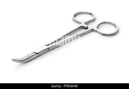 Pair of steel surgical forceps isolated on white Stock Photo