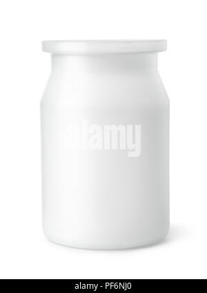 Front view of blank plastic dairy jar isolated on white Stock Photo