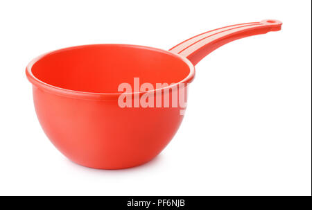 Red round plastic water dipper isolated on white Stock Photo