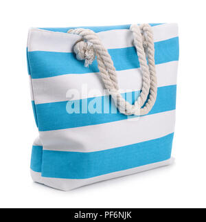 Blue striped beach bag isolated on white Stock Photo