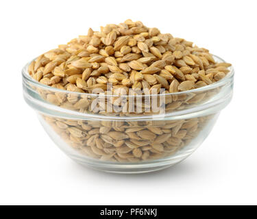 Glass bowl of barley grains isolated on white Stock Photo