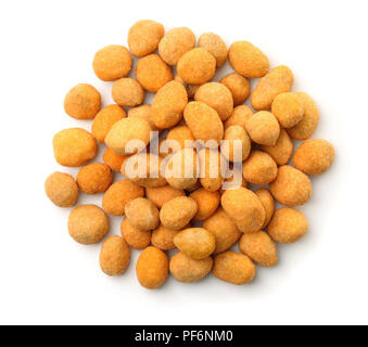 Top view of coated peanuts isolated on white Stock Photo