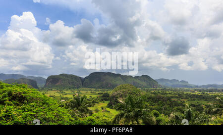Viñales Valley panorama, view across lush green landscape, Pinar del Rio Province, Cuba Stock Photo