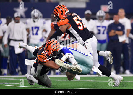 August 18, 2018: Cincinnati Bengals tight end C.J. Uzomah (87) prior to the  NFL football game between the Cincinnati Bengals and the Dallas Cowboys at  AT&T Stadium in Arlington, Texas. Shane Roper/Cal