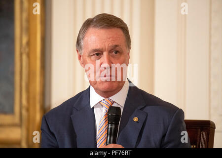 Washington, USA. 20th August 2018. United States Senator David Perdue (Republican of Georgia) speaks on a panel at an event hosted by US President Donald J. Trump titled a 'Salute to the Heroes of the Immigration and Customs Enforcement and Customs and Border Protection' in the East Room of the White House in Washington, DC on Monday, August 20, 2018. Credit: Ron Sachs/CNP /MediaPunch Credit: MediaPunch Inc/Alamy Live News Stock Photo