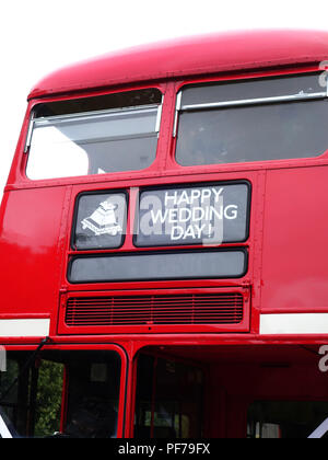 The London Transport Routemaster ‘Long' Bus outside at a wedding in Warwick Stock Photo
