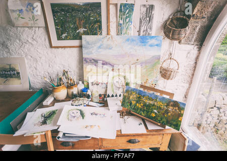 Artists workshop at Nethergil farm,A nature reserve and rest point on the dales way long distance footpath. Stock Photo