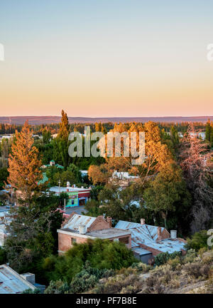 Gaiman at sunrise, elevated view, The Welsh Settlement, Chubut Province, Patagonia, Argentina Stock Photo