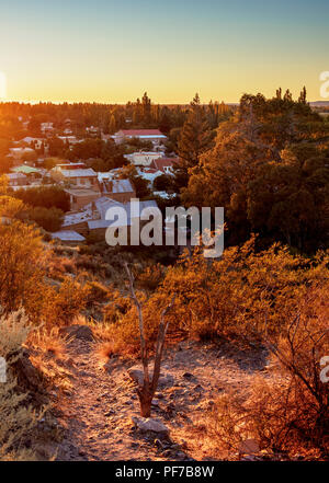 Gaiman at sunrise, elevated view, The Welsh Settlement, Chubut Province, Patagonia, Argentina Stock Photo