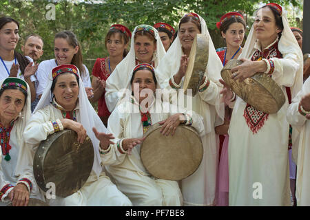 Pamiri women celebrating at the 'Roof of the World' festival in Khorog, Tajikistan Stock Photo