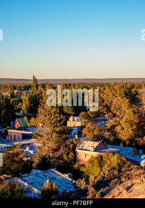 Gaiman at sunrise, elevated view, The Welsh Settlement, Chubut Province, Patagonia, Argentina Stock Photo