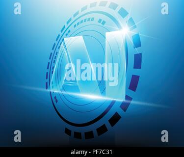 AI Letter Digital Artificial intelligence with Tech circles and big data Machine Learning business system concept.Vector illustration EPS10 Stock Vector