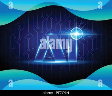 AI Letter Digital Artificial intelligence and big data Machine Learning business system with circuit symbols concept.Vector illustration EPS10 Stock Vector
