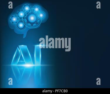 AI Letter Digital Generation Artificial Intelligence and Brain gears connection big data business technology concept.Vector illustration EPS10 Stock Vector