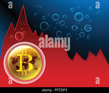 Bitcoin bubble and world map on the stock maket crash graphs and chars,vector illustration Stock Vector