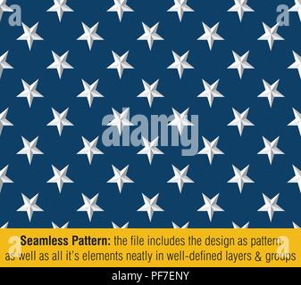 Vector Seamless Pattern of the Stars of the American Flag Embossed. The file includes the design as pattern as well as all its elements neatly on well Stock Vector